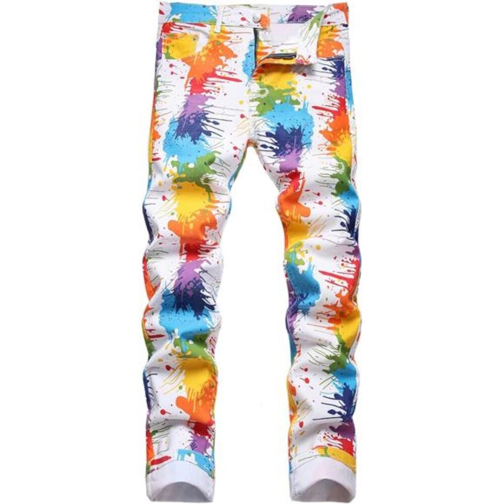 Men's Casual Printed Slim Fit Jeans Skinny Denim Pants